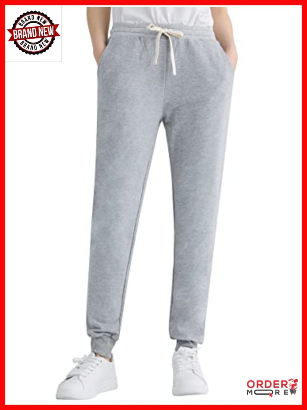 Petite Joggers 100% Cotton Sweatpants with Pockets Cuffed Lounge